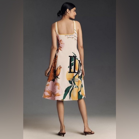 Anthropologie Maeve Lemon Floral Sleeveless Notched Square-Neck Midi Dress - Picture 12 of 15